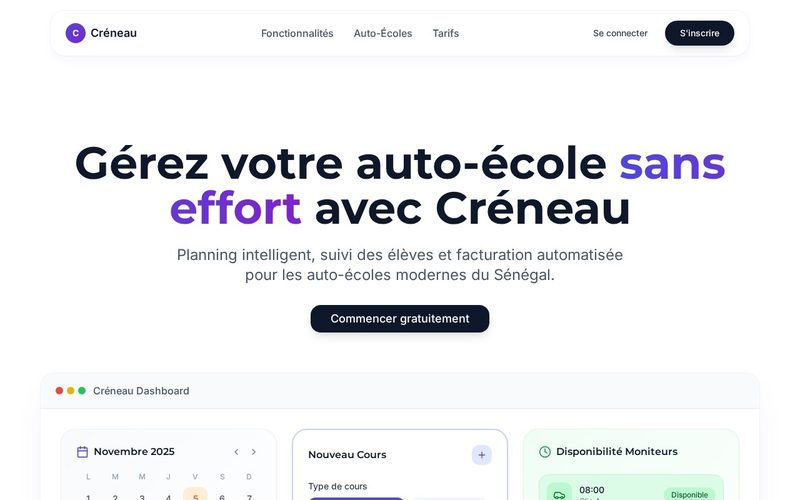 Capture d’écran du site Créneau SN